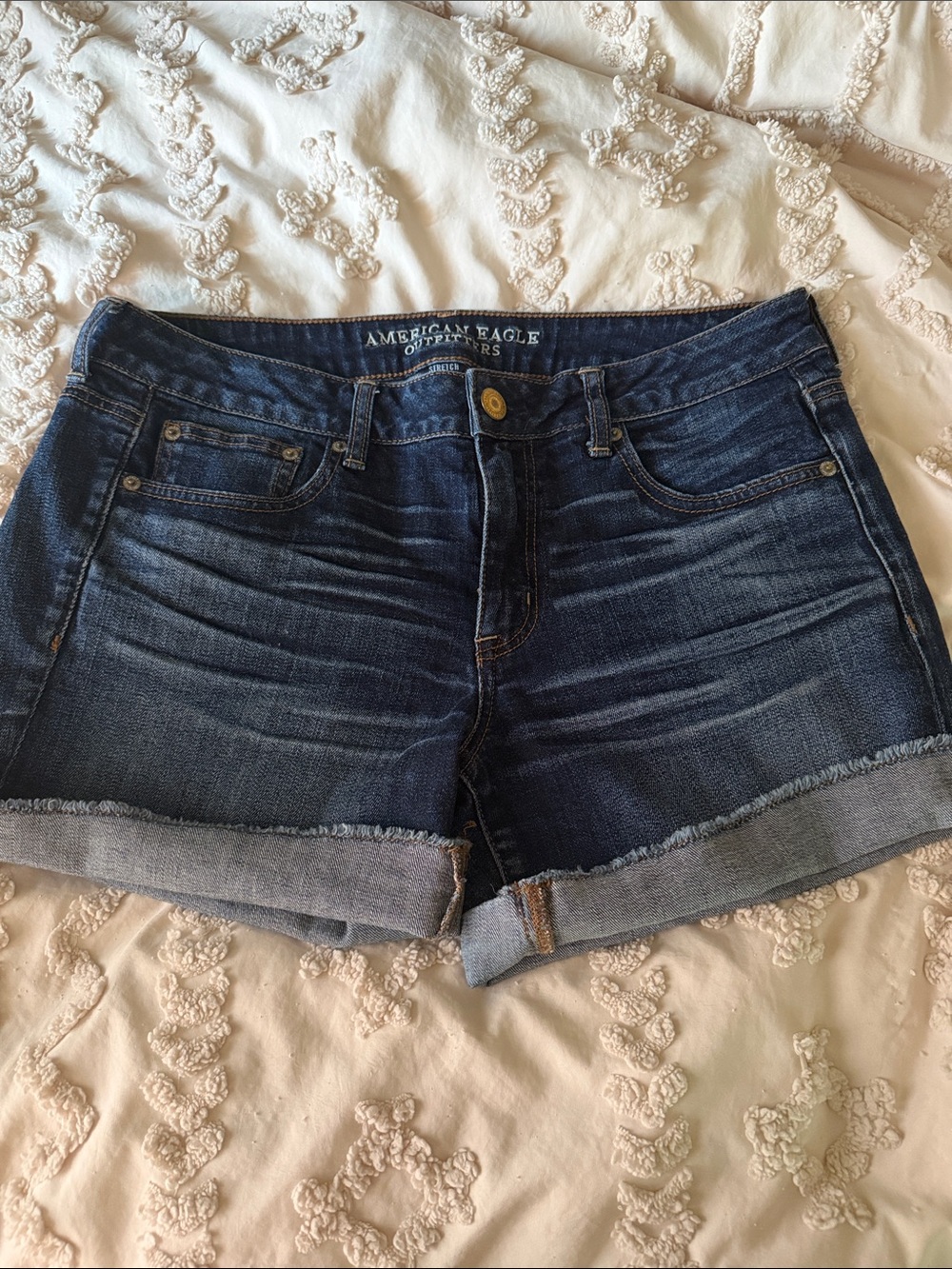 American Eagle Outfitters Dark Blue Rolled Hem Denim Shorts